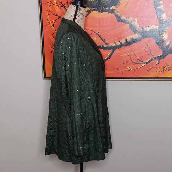 Eileen Fisher Green Embroidered Sequins Silk Jacket Size Medium NWT - Picture 2 of 10